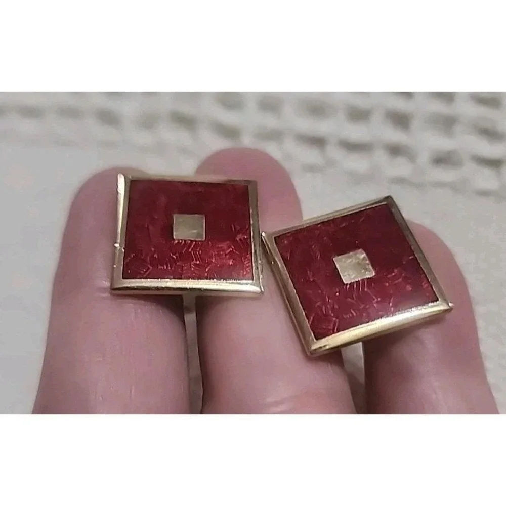 Vintage Manleigh Red Gold Square Retro Cufflinks